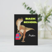 Friendly Dinosaur met rugzak "Terug naar school" Briefkaart (Staand voorkant)