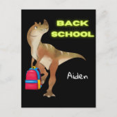 Friendly Dinosaur met rugzak "Terug naar school" Briefkaart (Voorkant)