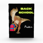 Friendly Dinosaur met rugzak "Terug naar school" Fotoblokken (Voorkant)