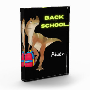Friendly Dinosaur met rugzak "Terug naar school" Fotoblokken