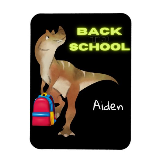 Friendly Dinosaur met rugzak "Terug naar school" Magneet (Verticaal)