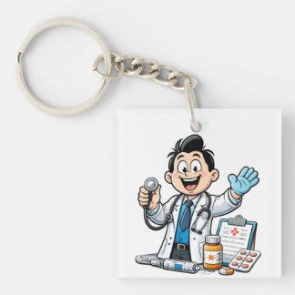 Friendly Doctor Mascot Medical Cartoon Design Sleutelhanger