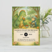 Friendly Dragon and Little Knight Picnic Birthday Kaart (Staand voorkant)