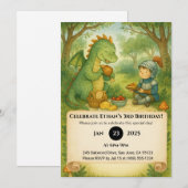 Friendly Dragon and Little Knight Picnic Birthday Kaart (Voorkant / Achterkant)
