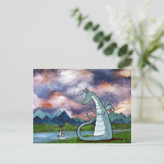 Friendly Dragon Art Briefkaart Cute Whimsical (Staand voorkant)