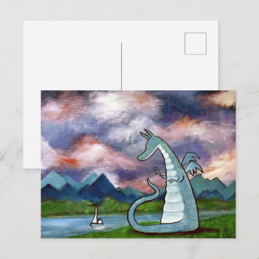 Friendly Dragon Art Briefkaart Cute Whimsical (Voorkant / Achterkant)
