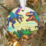 Friendly Encounter - Dragon and Dinosaur Ornament<br><div class="desc">A flying dragon and prehistoric dinosaur meet up with each other for a friendly chat.</div>