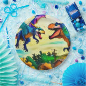 Friendly Encounter - Dragon and Dinosaur Papieren Bordje (Feest)