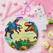 Friendly Encounter - Dragon and Dinosaur Papieren Bordje (Feest)