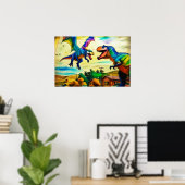 Friendly Encounter - Dragon and Dinosaur Poster (Thuiskantoor)