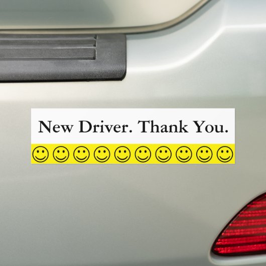 Friendly Face New Driver Dank je tekst Bumpersticker (Op auto)