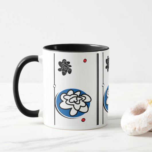 Friendly Flower coffeesmok zwart blauw rood Mok (Met donut)
