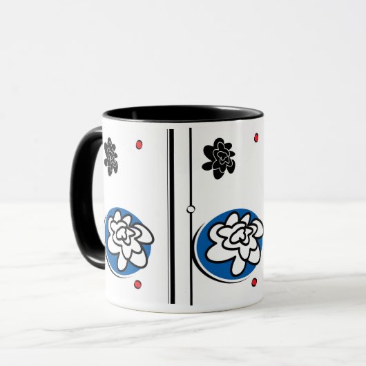 Friendly Flower coffeesmok zwart blauw rood Mok (Voorkant links)