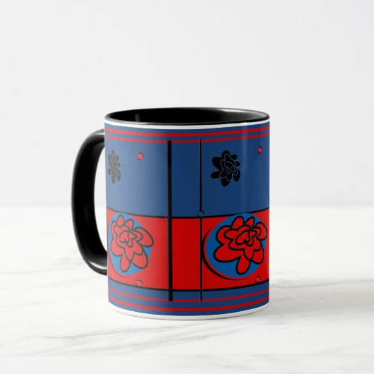 Friendly Flower coffeesse mok vivid blue red (Voorkant links)