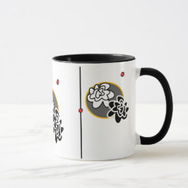 Friendly Flower coffy mok elegant red yellow grijs