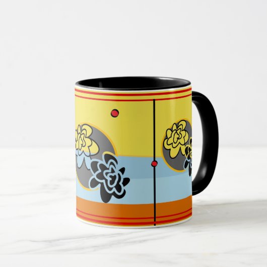 Friendly Flower mok extra blue yellow stripe red (Voorkant rechts)