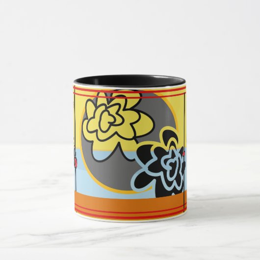 Friendly Flower mok extra blue yellow stripe red (Midden)