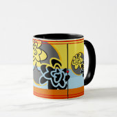 Friendly Flower mok extra blue yellow stripe red (Voorkant rechts)