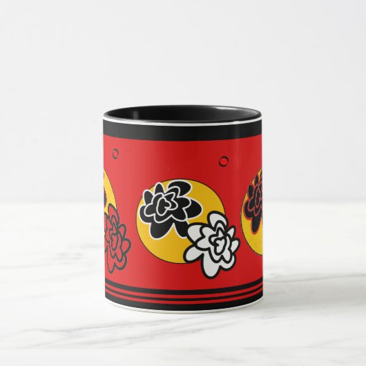 Friendly Flower mok red yellow black (Midden)