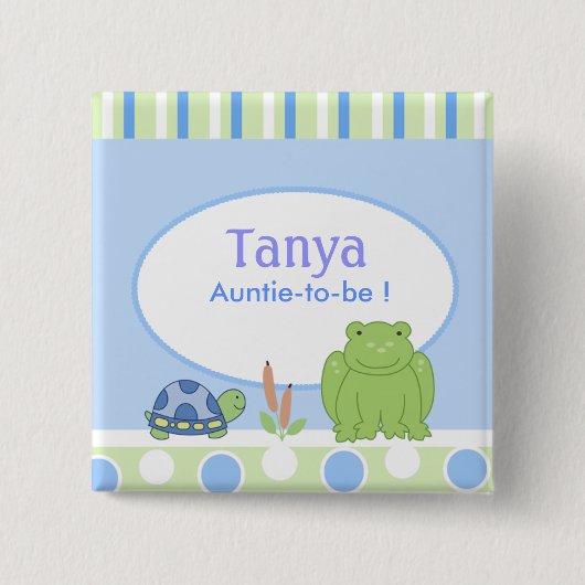 Friendly Frog & Turtle Baby shower Name Tag Button (Voorkant)