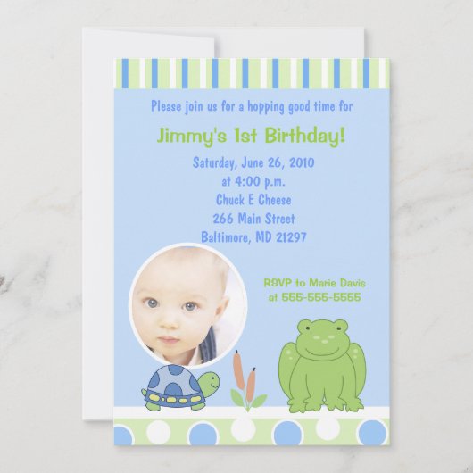 Friendly Frog & Turtle Photo Birthday Invitation Kaart (Voorkant)