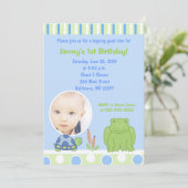 Friendly Frog & Turtle Photo Birthday Invitation Kaart (Staand voorkant)