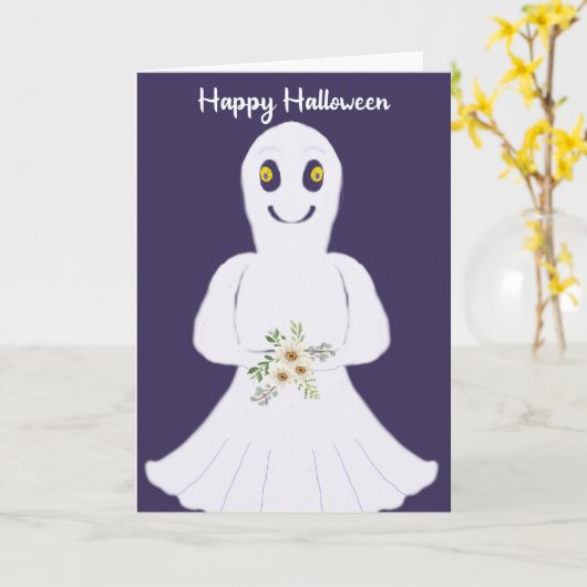 Friendly Ghost Halloween voor kinderen Kaart (Gele Bloem)