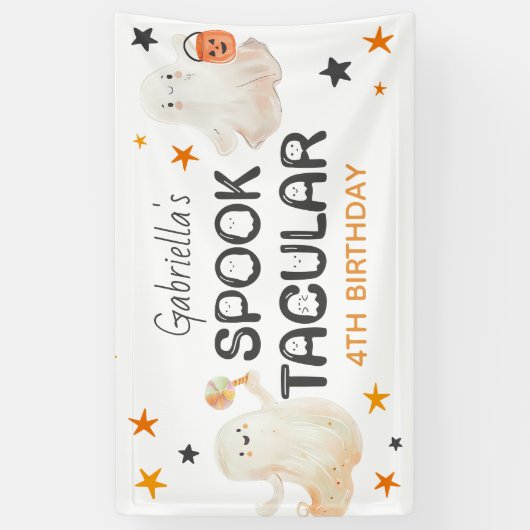 Friendly Ghosts Spooktacular Kids Birthday Spandoek (Verticaal)