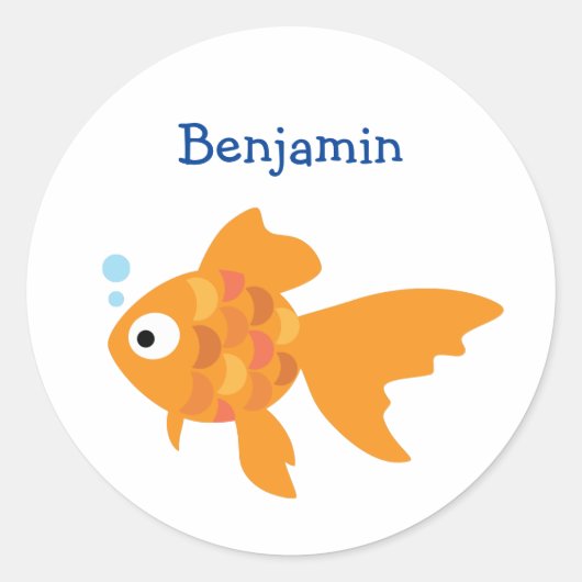 Friendly Gold Fish Illustration Ronde Sticker (Voorkant)