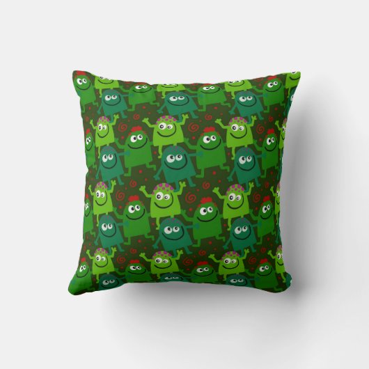 Friendly Green Cartoon Monsters Kussen (Achterkant)