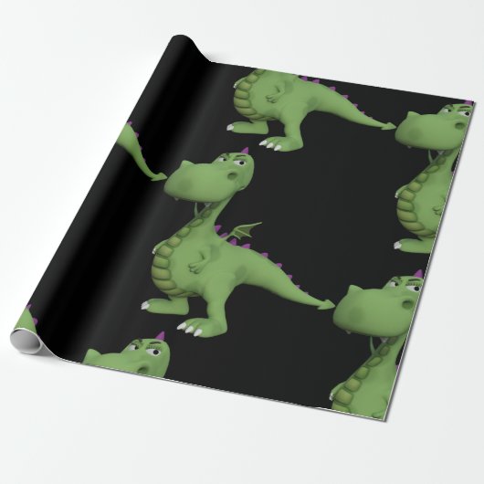 Friendly Green Dinosaur Cadeaupapier (Uitgerold)