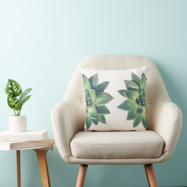 Friendly Green Succulent Planten op White Throw Pi Kussen (Stoel)
