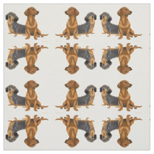 Friendly Little Dachshund Dogs Fabric Stof