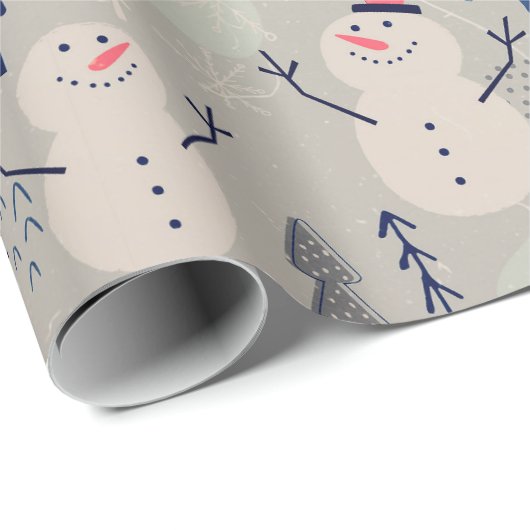 Friendly Little Snowman - gray Cadeaupapier (Rol Hoek)