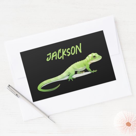 Friendly Lizard With Your Name Rechthoekige Sticker (Envelop)