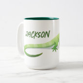 Friendly Lizard With Your Name Tweekleurige Koffiemok (Voorkant links)