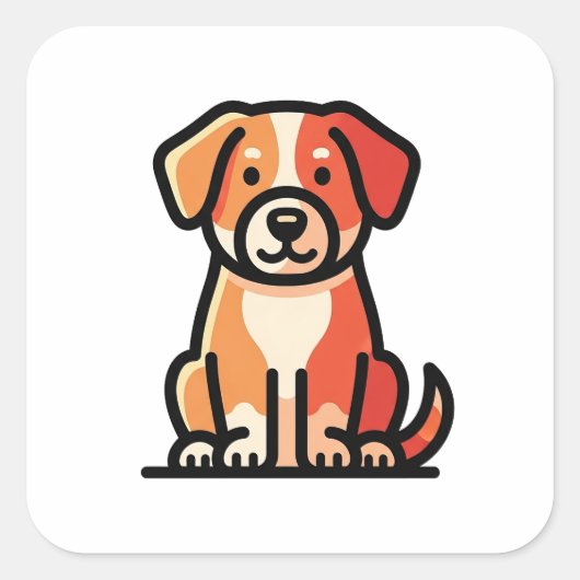 Friendly Modern Dog Illustration Vierkante Sticker (Voorkant)