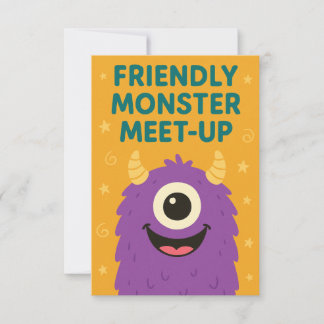 Friendly Monster Meet-Up Cartoon Invitation Card Kaart