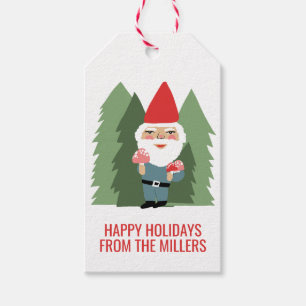 Friendly Mushroom Gnome Santa Trees Elf Cadeaulabel