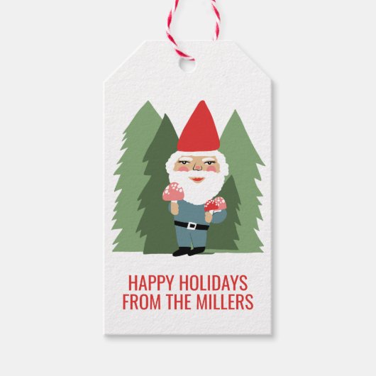 Friendly Mushroom Gnome Santa Trees Elf Cadeaulabel (Voorkant)