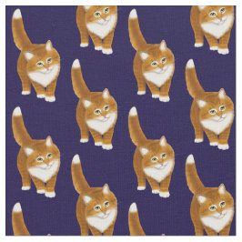Friendly Oranje Tabby Cat Fabric Stof