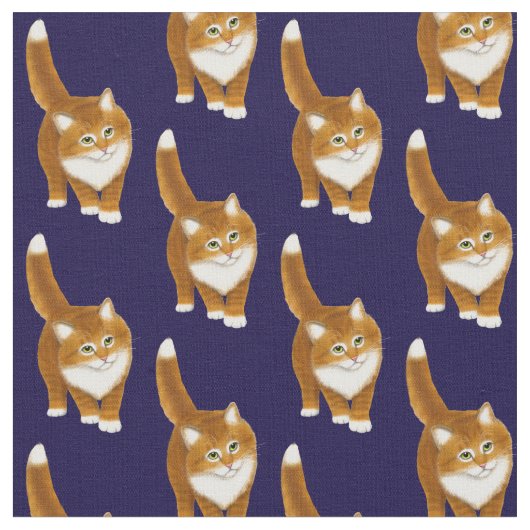 Friendly Oranje Tabby Cat Fabric Stof (Close Up)
