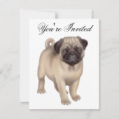 Friendly Pug Dog Invitation Kaart (Voorkant)