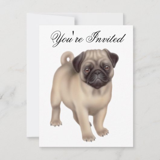 Friendly Pug Dog Invitation Kaart (Voorkant)