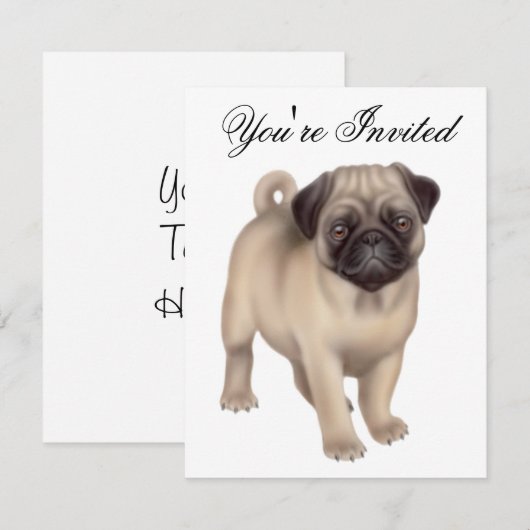 Friendly Pug Dog Invitation Kaart (Voorkant / Achterkant)