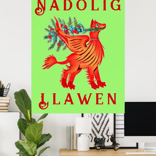 Friendly Red Dragon of Griffon, voeg jouw tekst to Poster (Thuiskantoor)