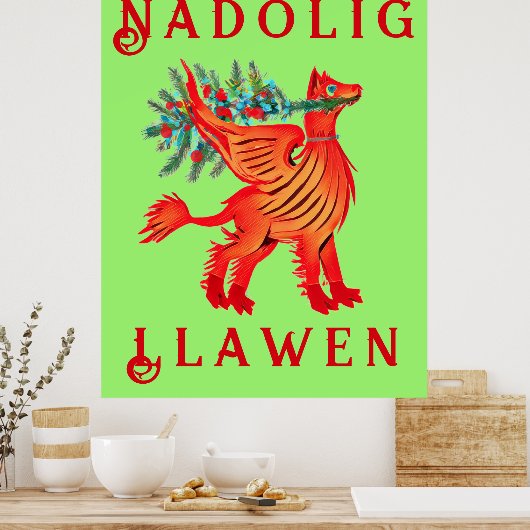 Friendly Red Dragon of Griffon, voeg jouw tekst to Poster (Keuken)