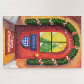 Friendly Red Merry kerst voordeur Cozy Home Legpuzzel (Horizontaal)