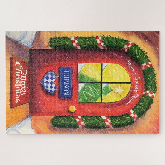 Friendly Red Merry kerst voordeur Cozy Home Legpuzzel (Horizontaal)