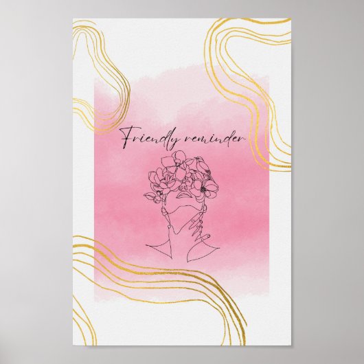 Friendly Reminder Waterverf & Line Art Hot Pink Poster (Voorkant)
